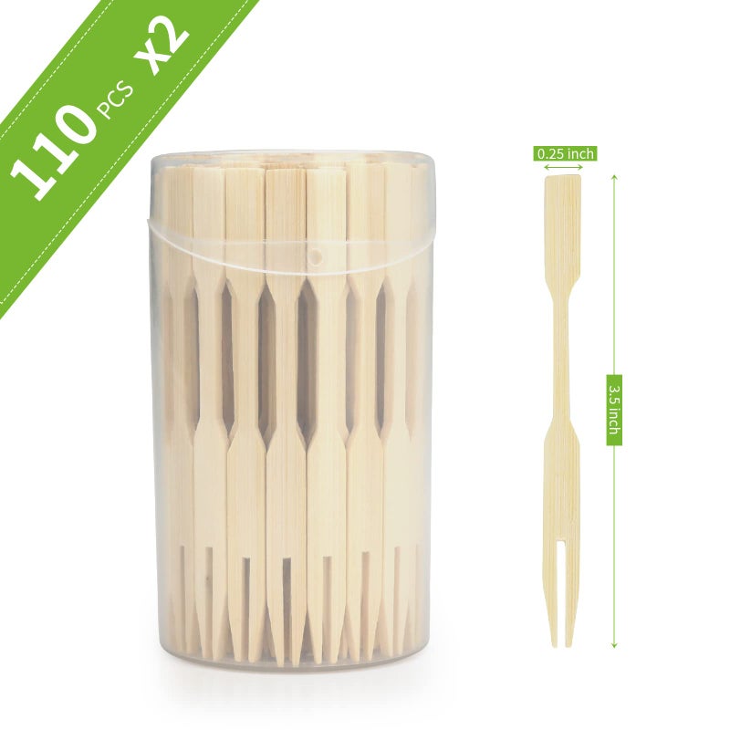 AMEILOZ 2 Packs Mini Bamboo Forks 3.5 inch  Small Forks for Appetizers  Cocktail Forks Fruit Forks  Toothpicks for Appetizer  Disposable Wooden/Wood Food Picks for Charcuterie Board Accessories. 220 PCS - Image 4